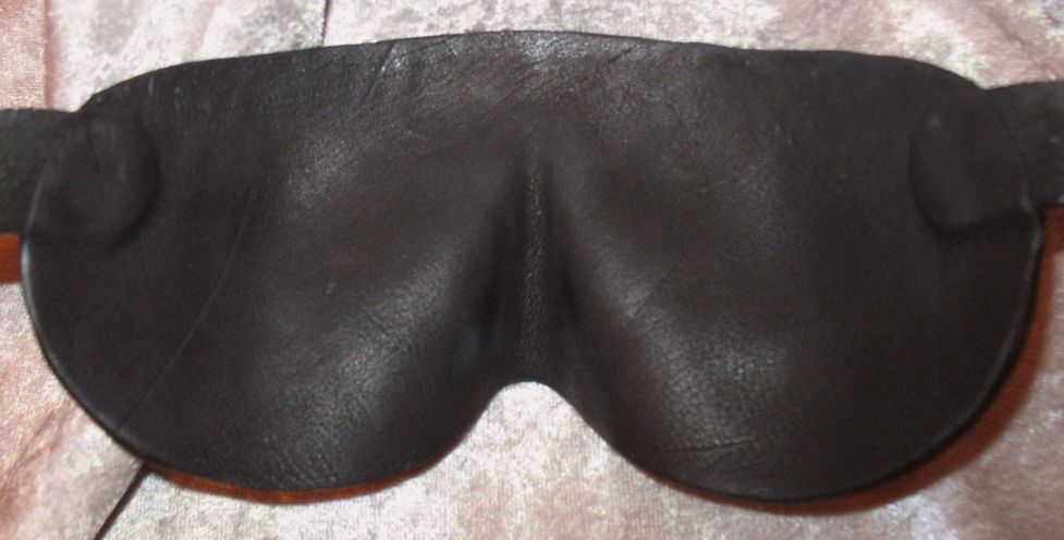 Showing inside of blindfold with deerskin lining.